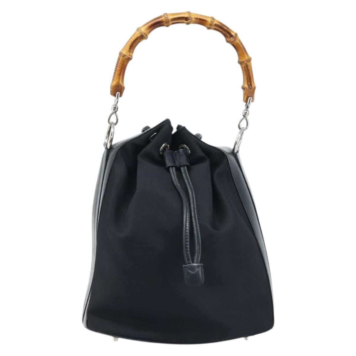 GUCCI Bamboo Hand Bag Nylon Black Silver 001 2855 1657 Auth gh1942