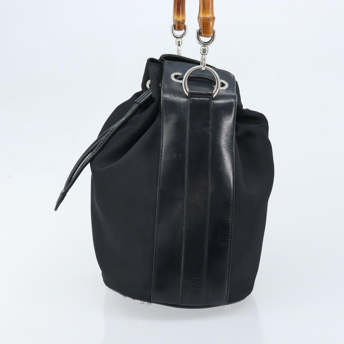 GUCCI Bamboo Hand Bag Nylon Black Silver 001 2855 1657 Auth gh1942