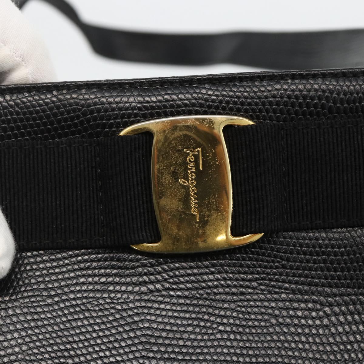 Salvatore Ferragamo Vala Tote Bag Leather Black Gold Auth gh1943