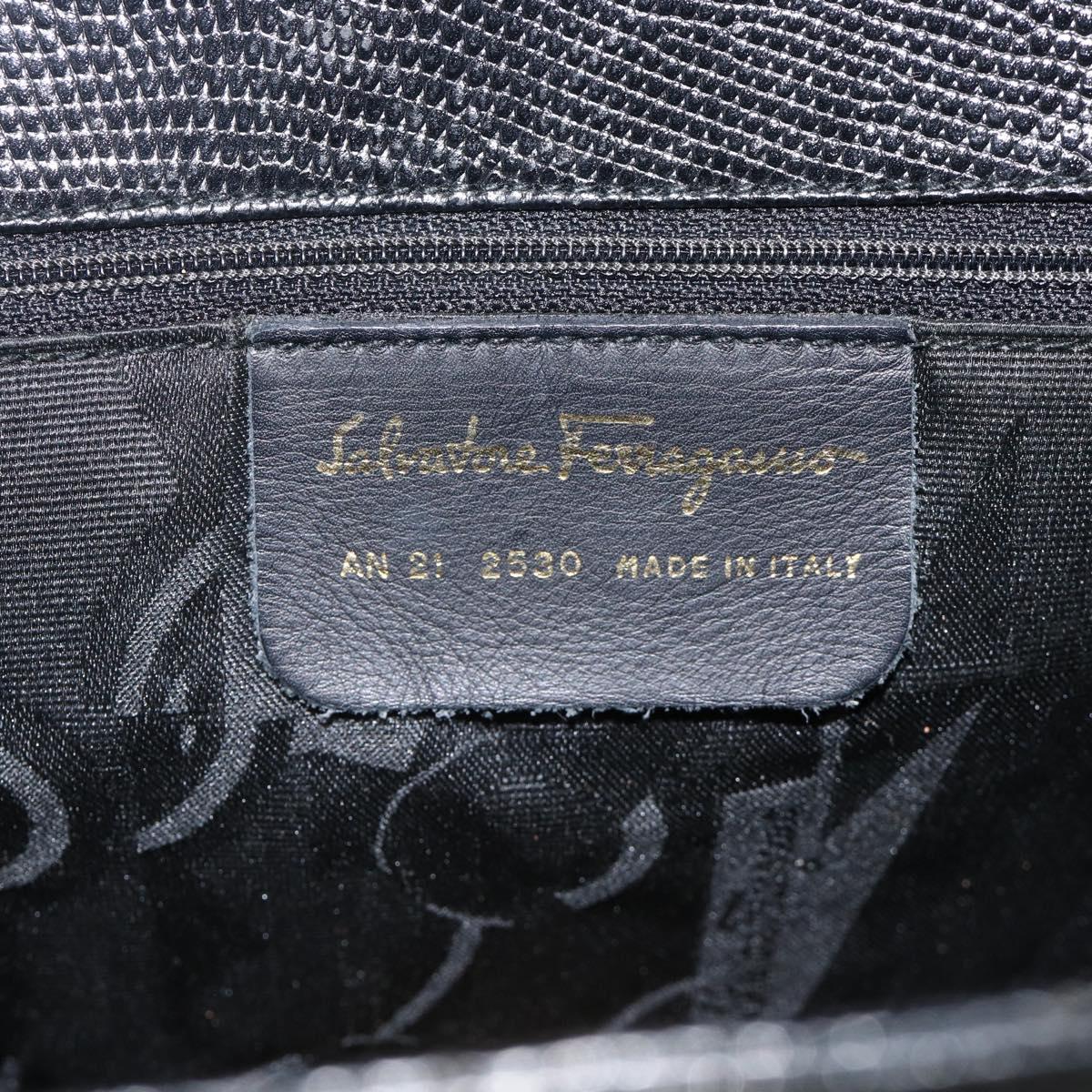 Salvatore Ferragamo Vala Tote Bag Leather Black Gold Auth gh1943