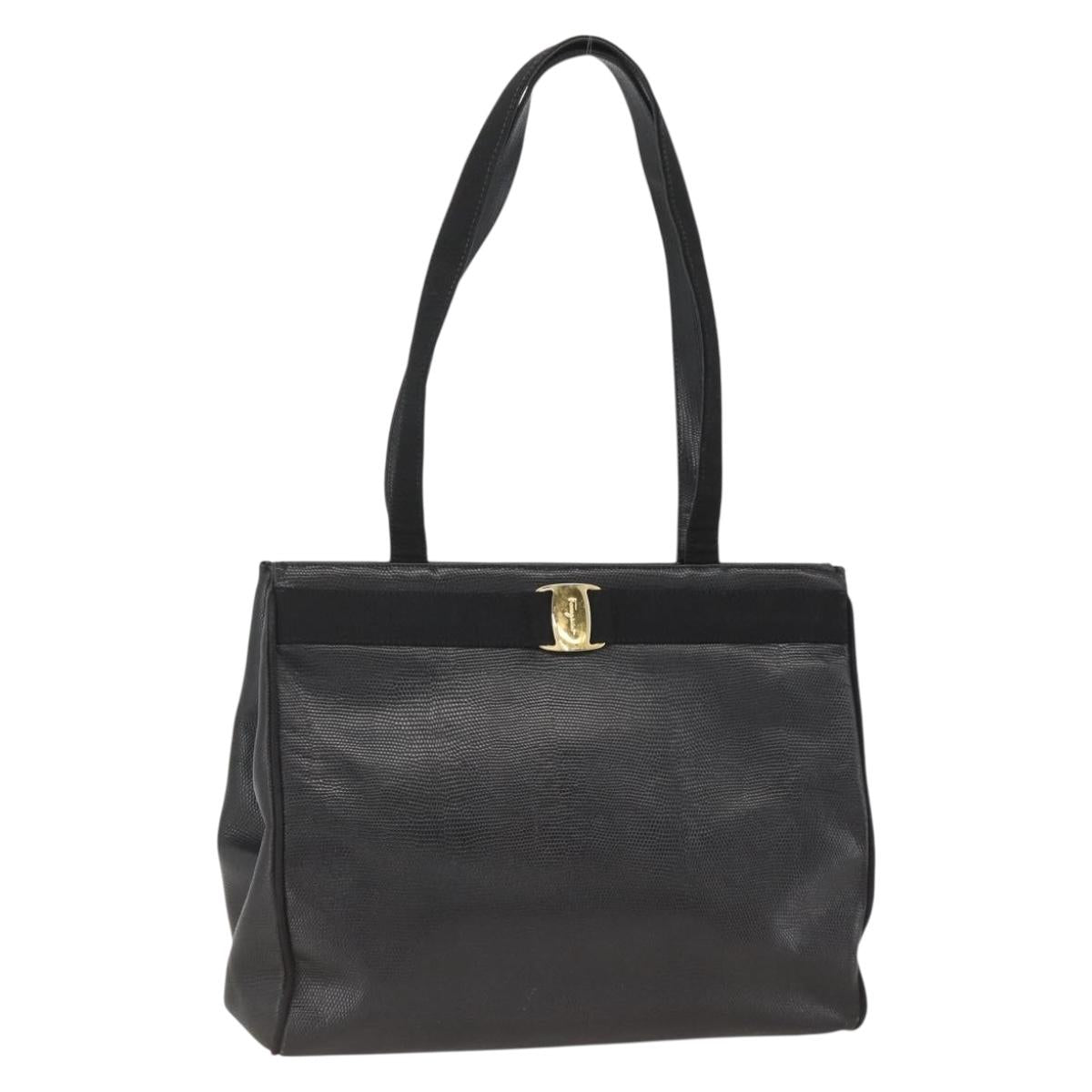 Salvatore Ferragamo Vala Tote Bag Leather Black Gold Auth gh1943