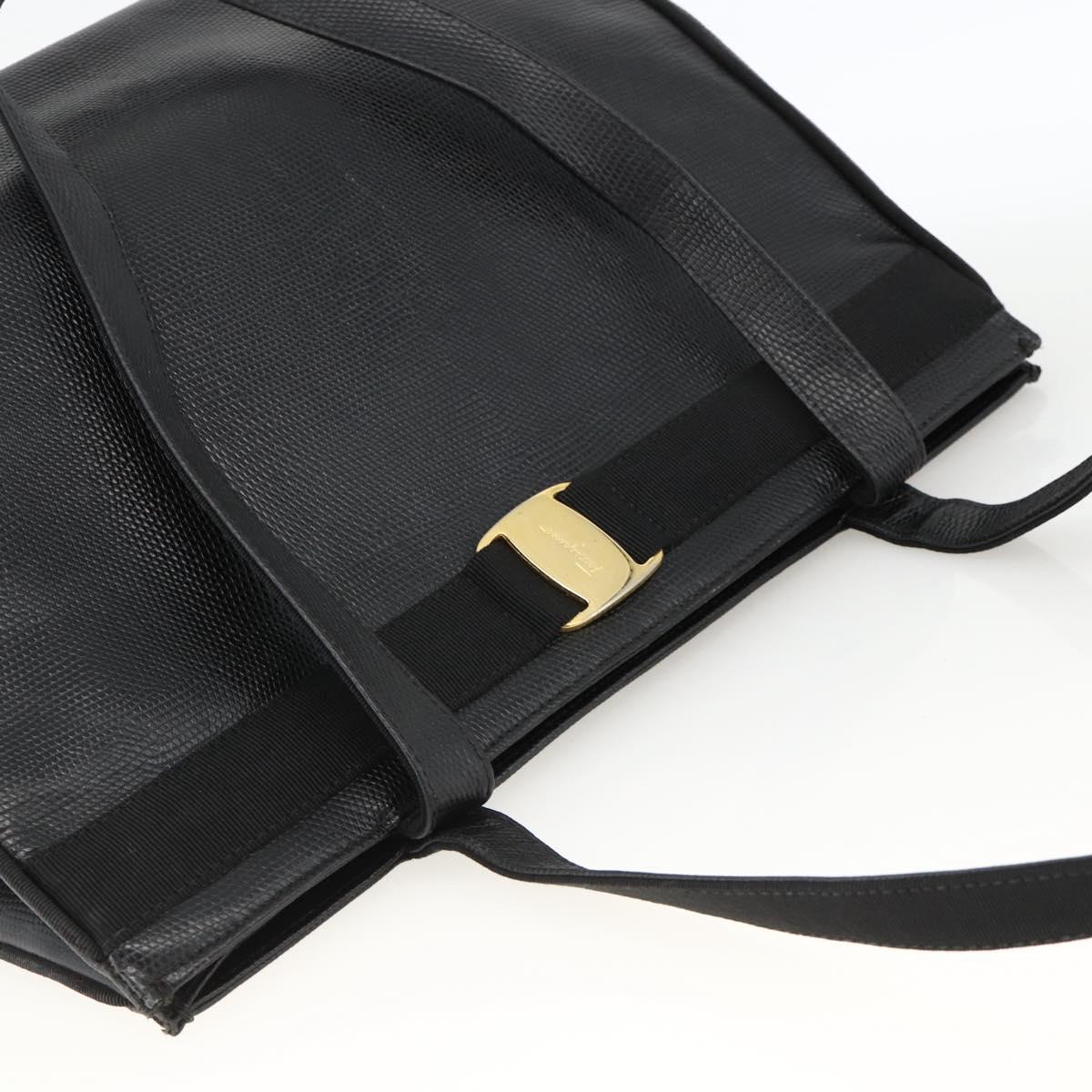Salvatore Ferragamo Vala Tote Bag Leather Black Gold Auth gh1943