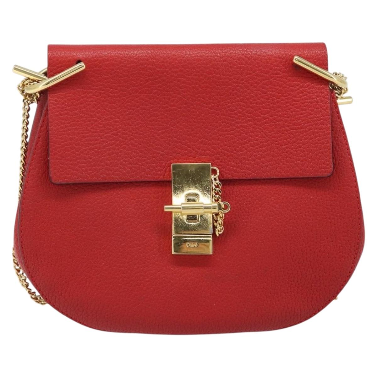 Chloe Chain Shoulder Bag Leather Red Gold Auth gh1944