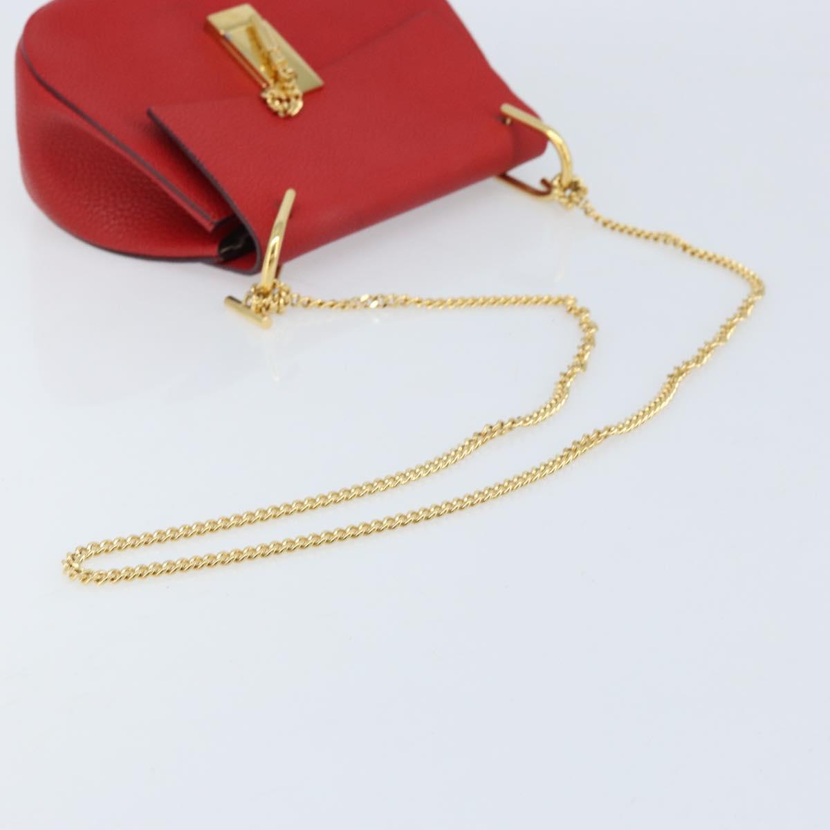 Chloe Chain Shoulder Bag Leather Red Gold Auth gh1944