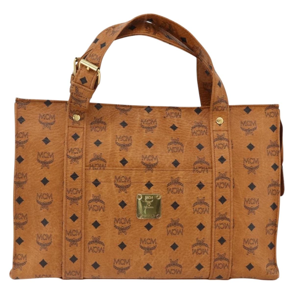 MCM Logogram Vicetos Shoulder Bag PVC Brown Gold Auth gh1945