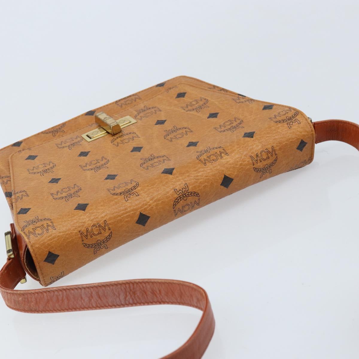 MCM Vicetos Logogram Shoulder Bag PVC Leather Brown Gold Auth gh1946