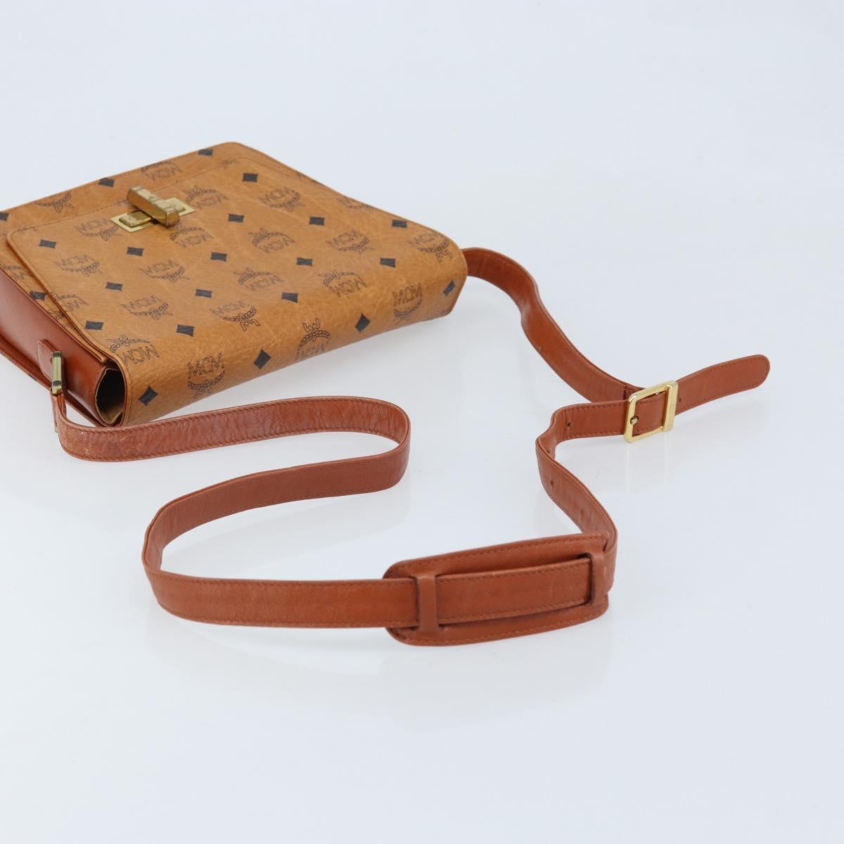 MCM Vicetos Logogram Shoulder Bag PVC Leather Brown Gold Auth gh1946