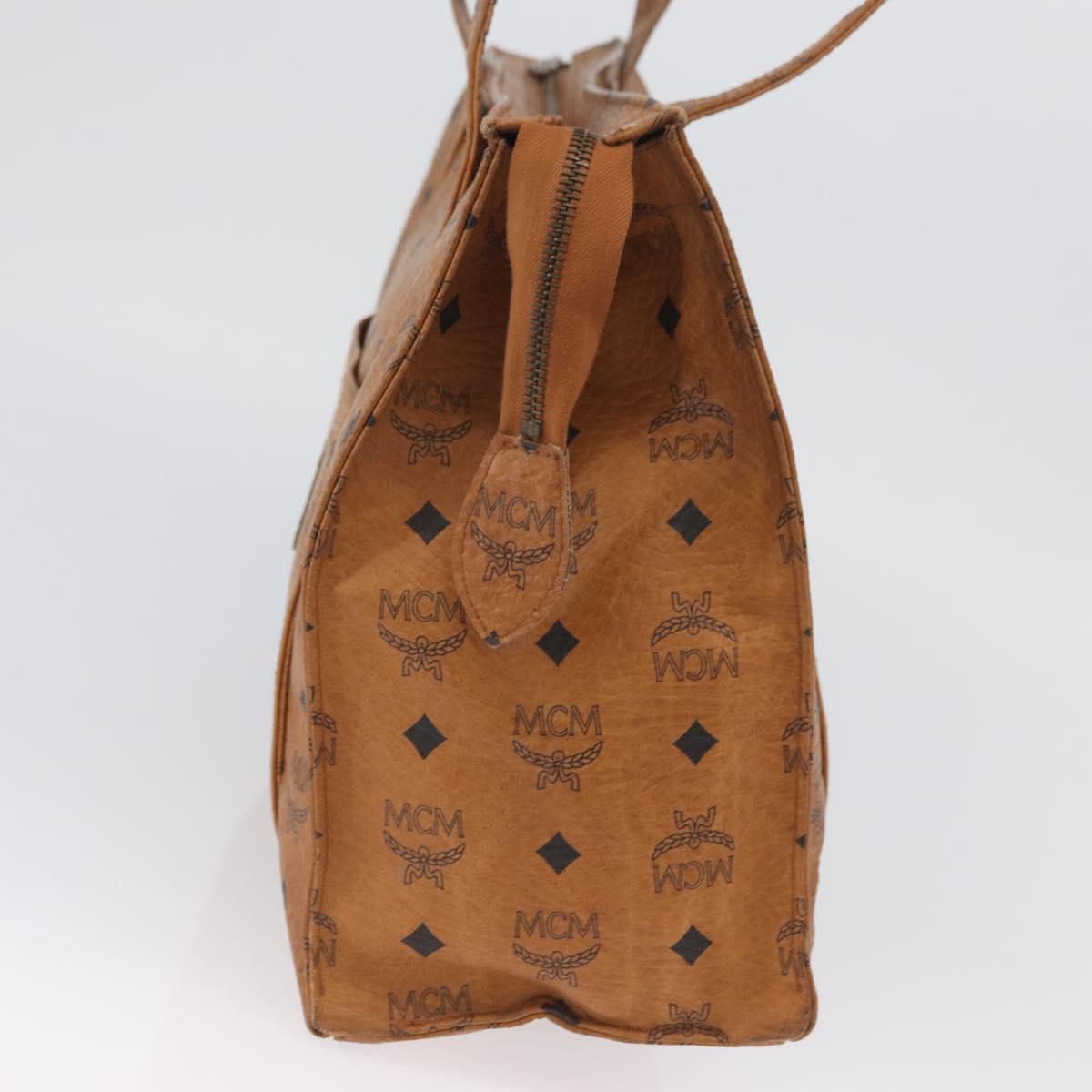 MCM Vicetos Logogram Tote Bag PVC Leather Brown Gold Auth gh1947