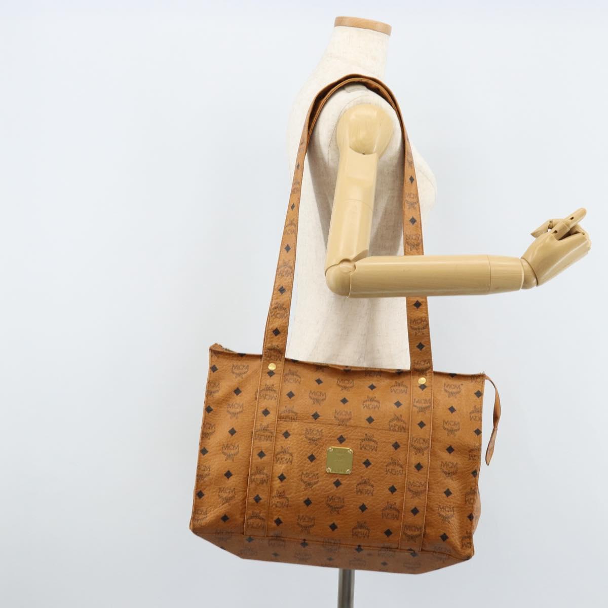 MCM Logogram Vicetos Tote Bag PVC Brown Gold Auth gh1948