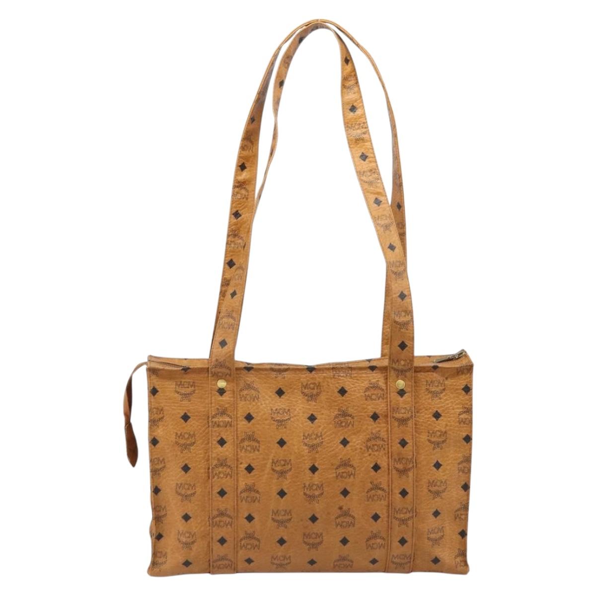 MCM Logogram Vicetos Tote Bag PVC Brown Gold Auth gh1948