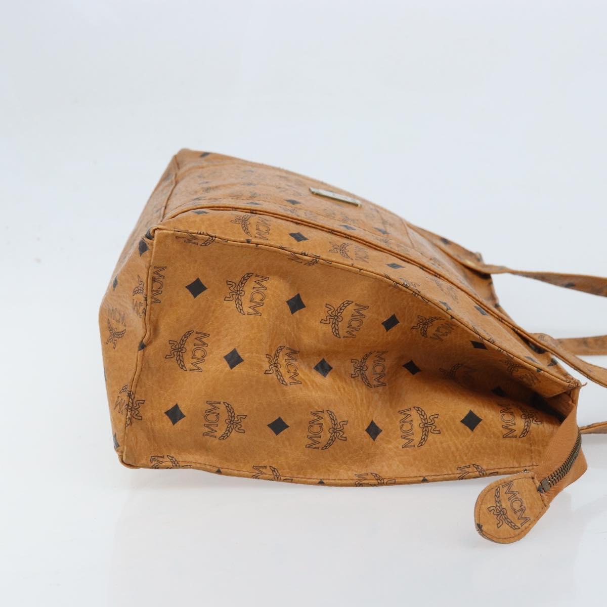 MCM Logogram Vicetos Tote Bag PVC Brown Gold Auth gh1948