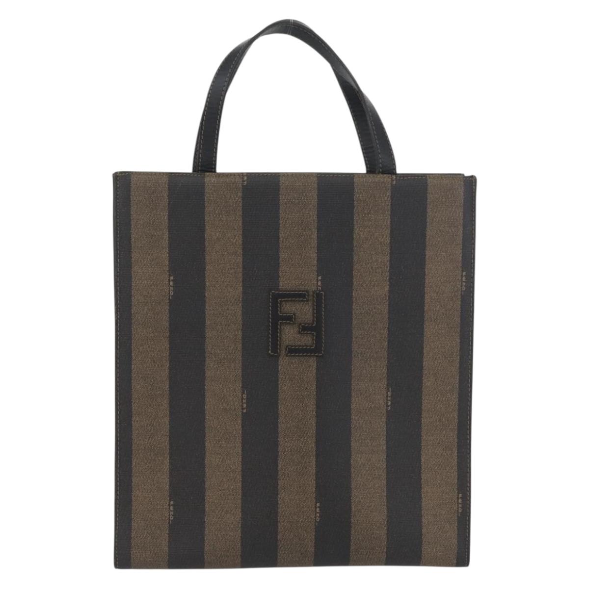 FENDI Pecan Canvas Hand Bag PVC 2way Black Brown Auth gh1950A
