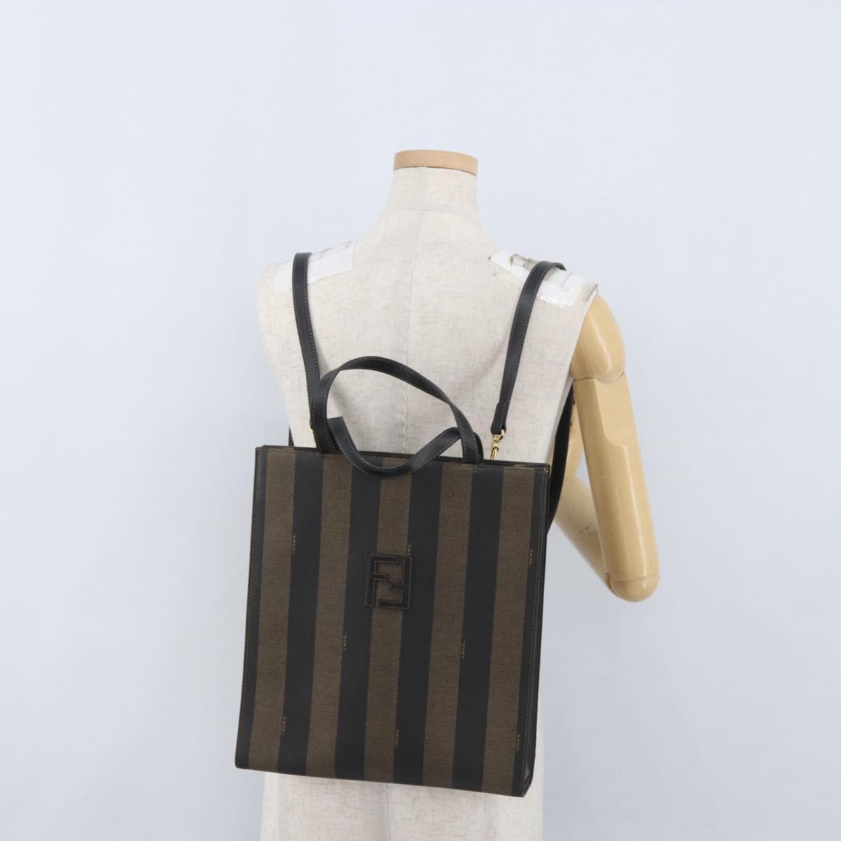 FENDI Pecan Canvas Hand Bag PVC 2way Black Brown Auth gh1950A
