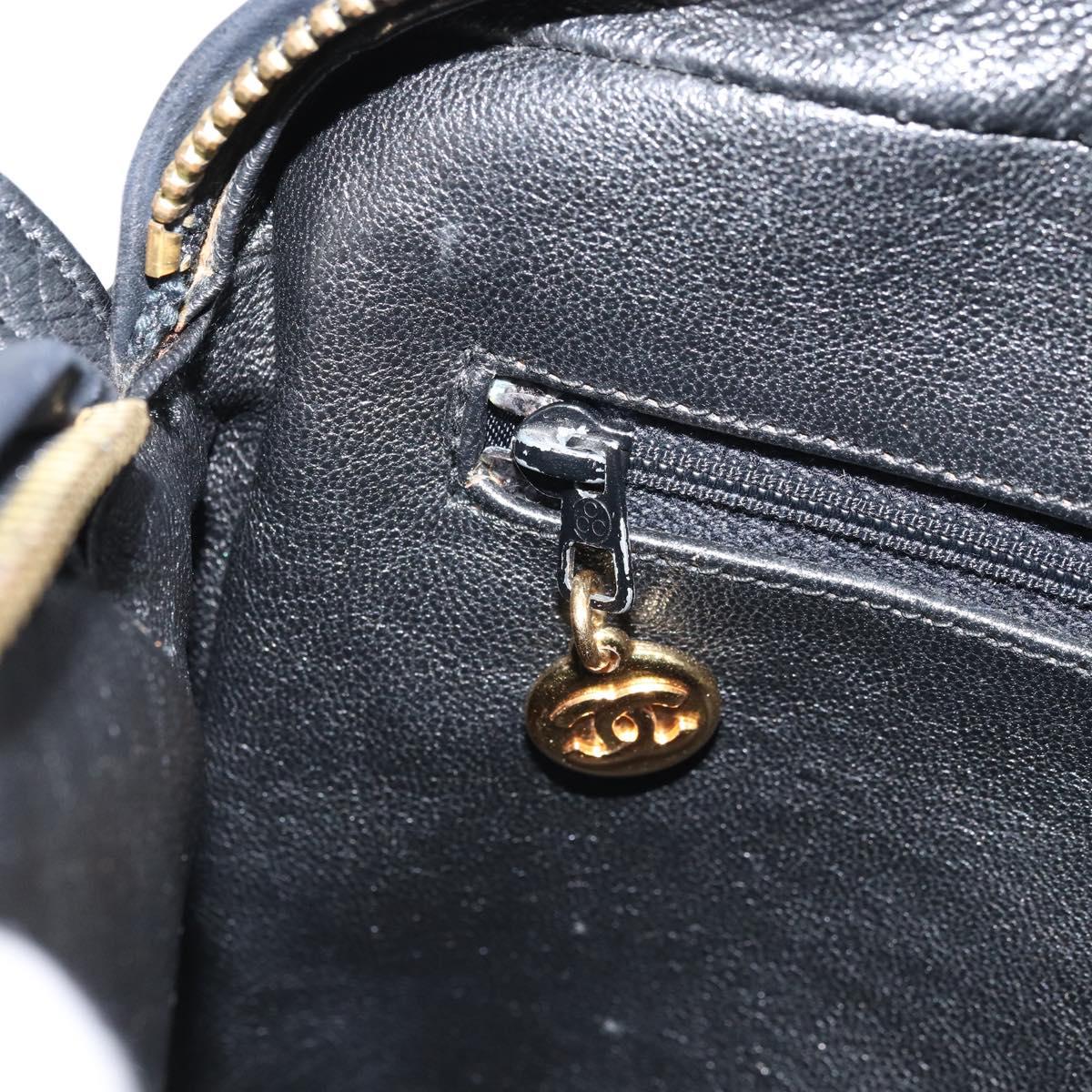 CHANEL Matelasse Shoulder Bag Lamb Skin Black Gold CC Auth gh1958
