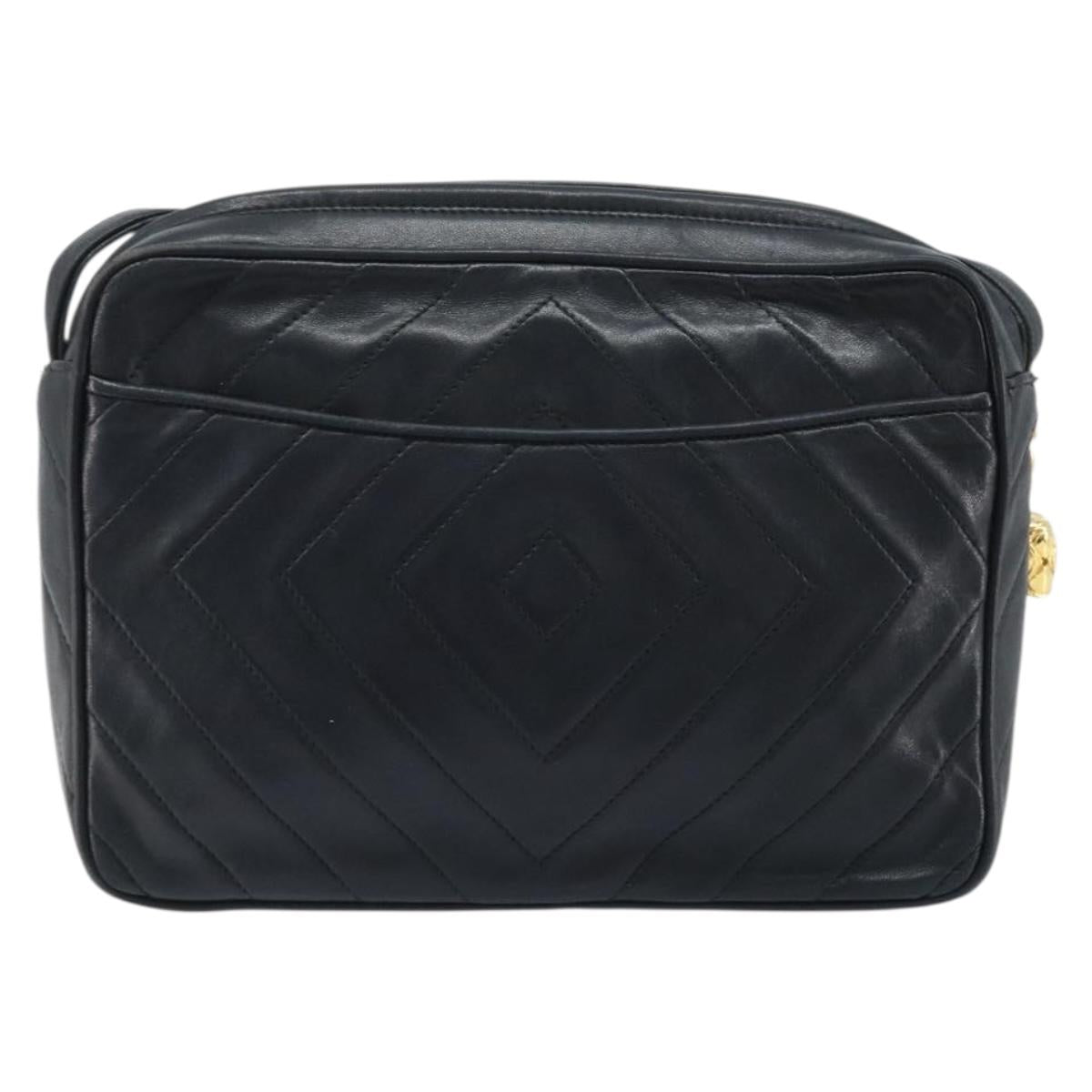 CHANEL Matelasse Shoulder Bag Lamb Skin Black Gold CC Auth gh1958