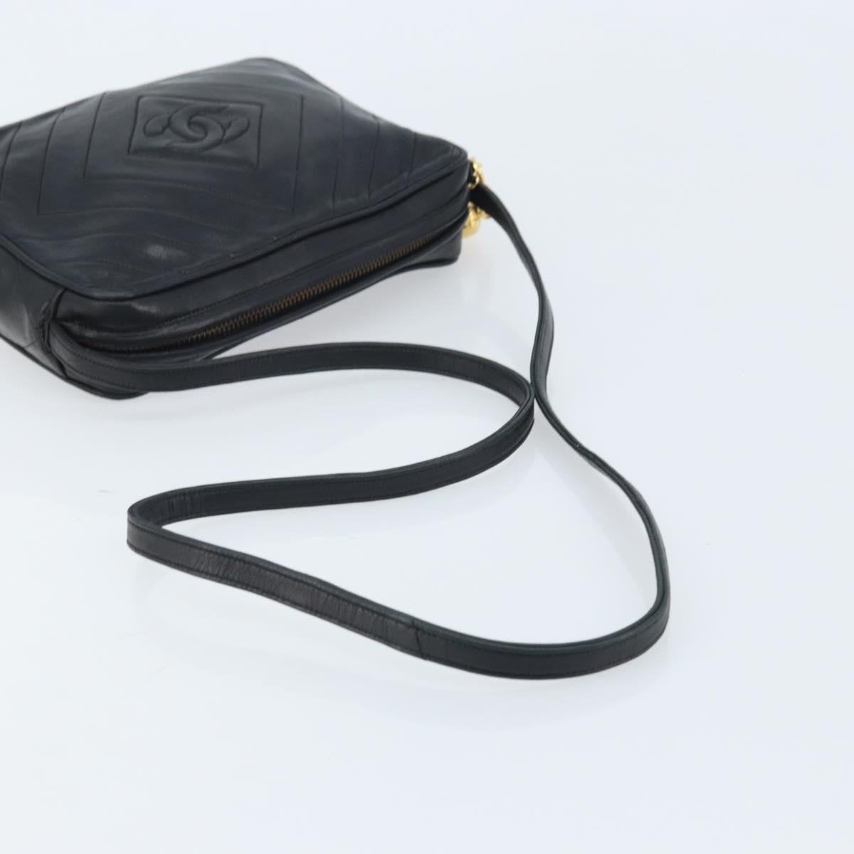 CHANEL Matelasse Shoulder Bag Lamb Skin Black Gold CC Auth gh1958