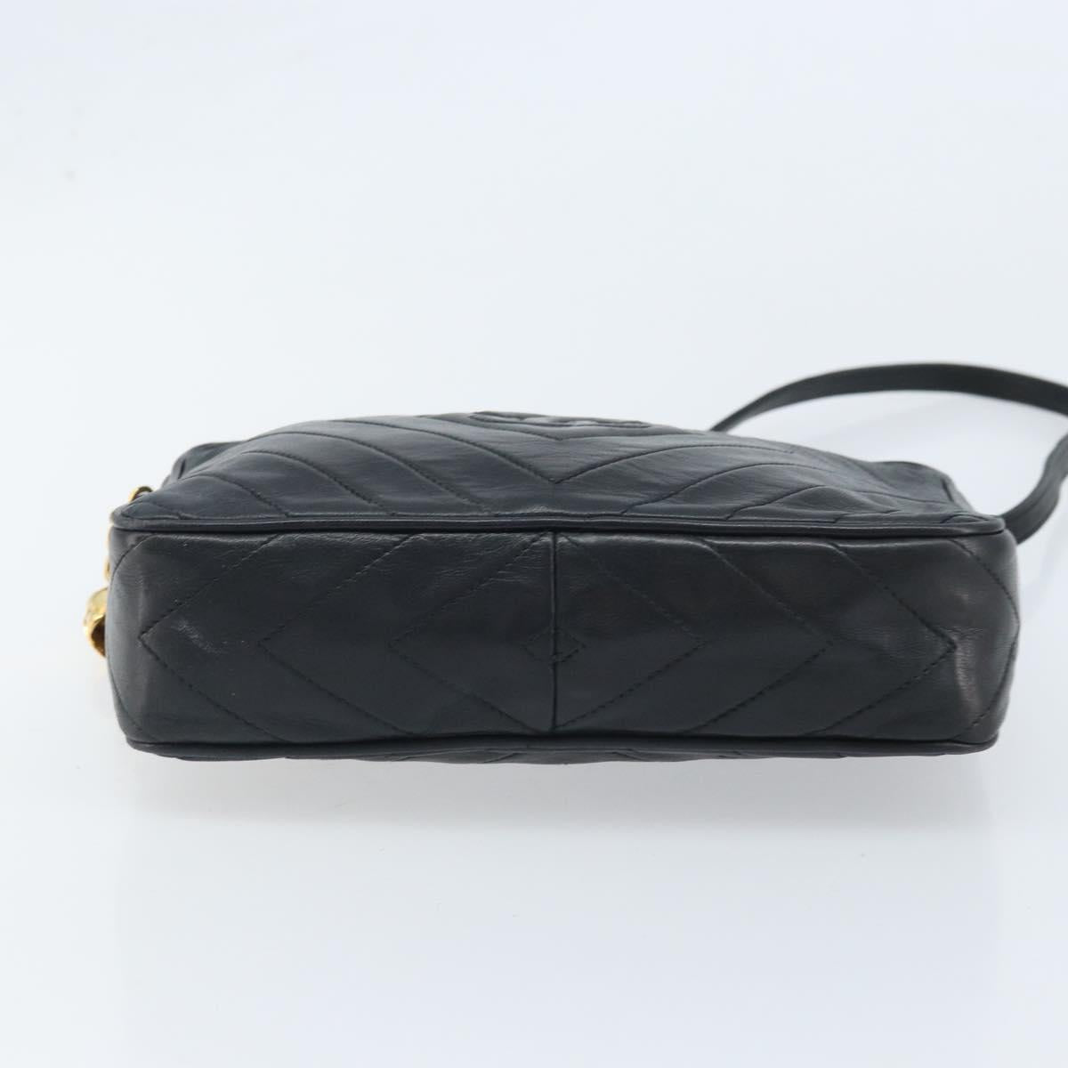 CHANEL Matelasse Shoulder Bag Lamb Skin Black Gold CC Auth gh1958