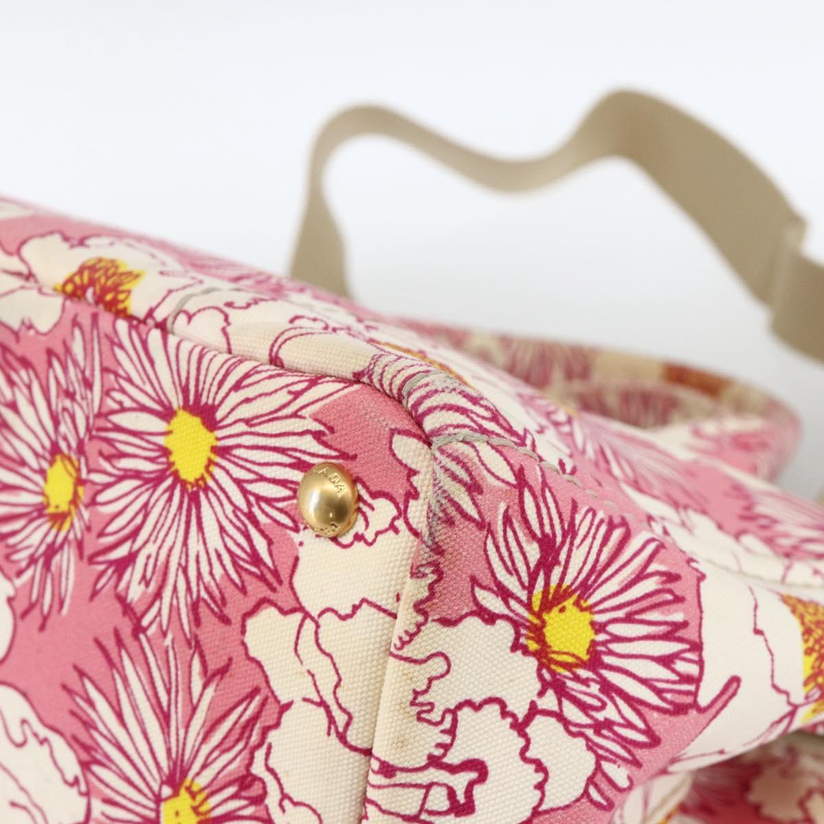 PRADA Canapa M Hand Bag Canvas 2way Pink Gold Auth gh1965