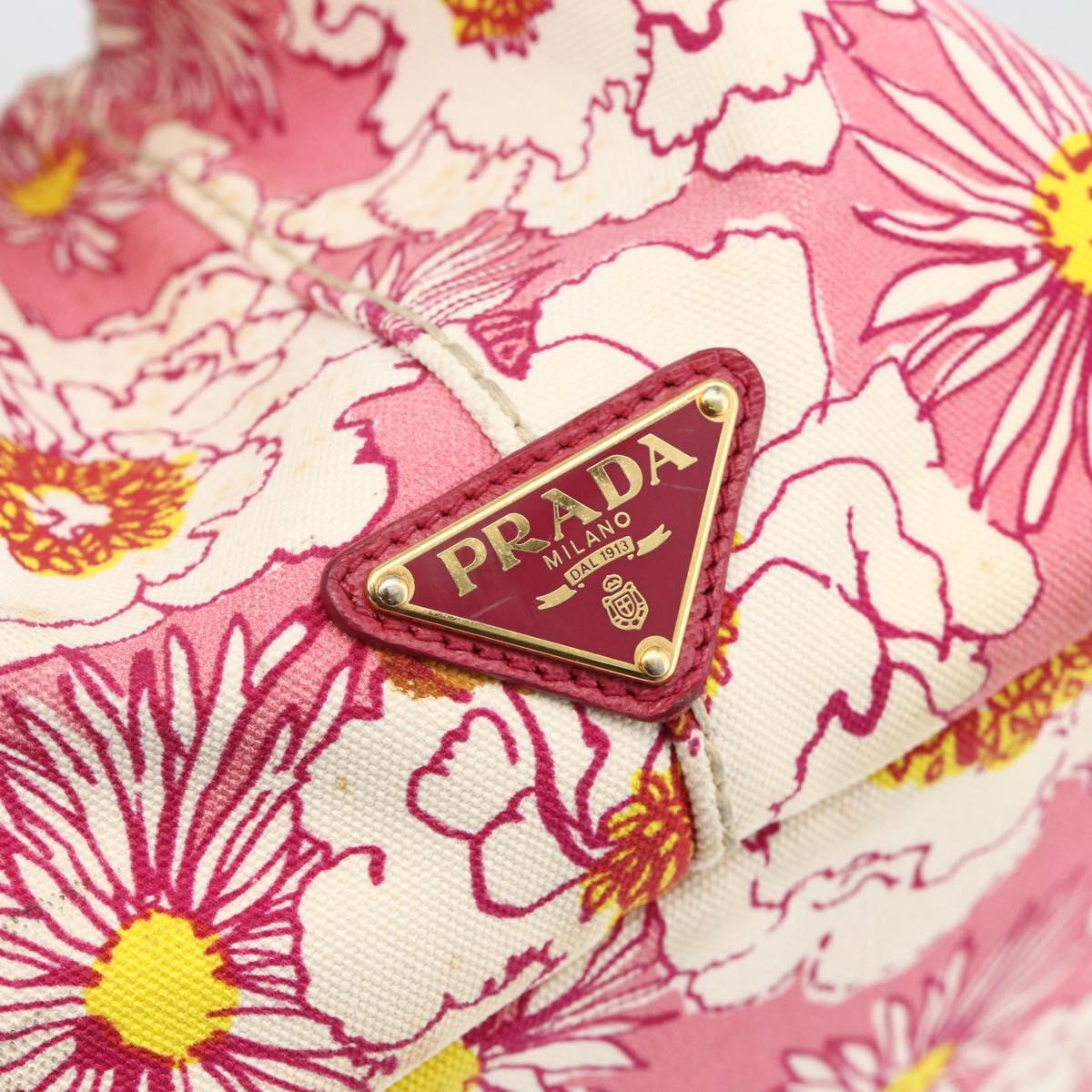 PRADA Canapa M Hand Bag Canvas 2way Pink Gold Auth gh1965