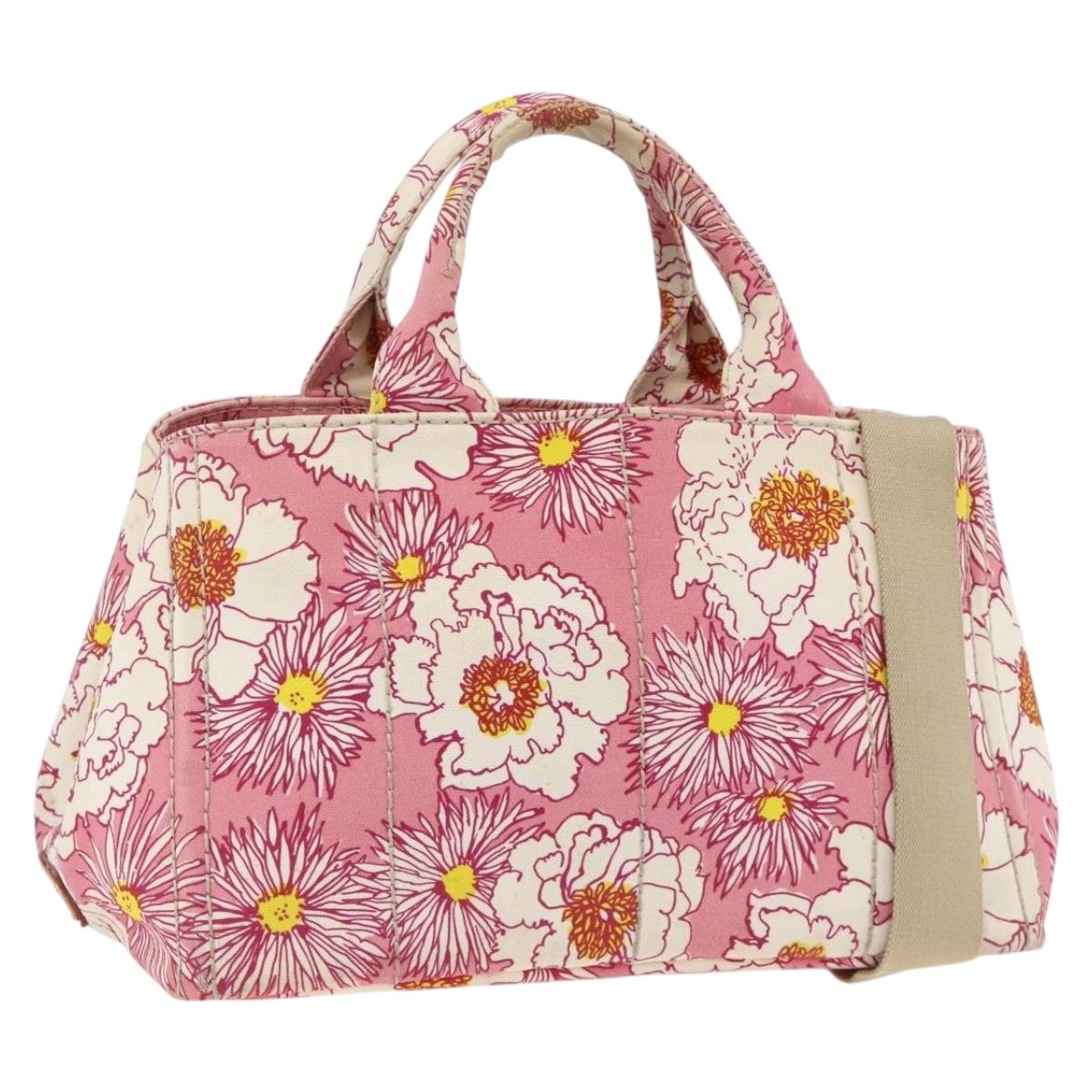 PRADA Canapa M Hand Bag Canvas 2way Pink Gold Auth gh1965
