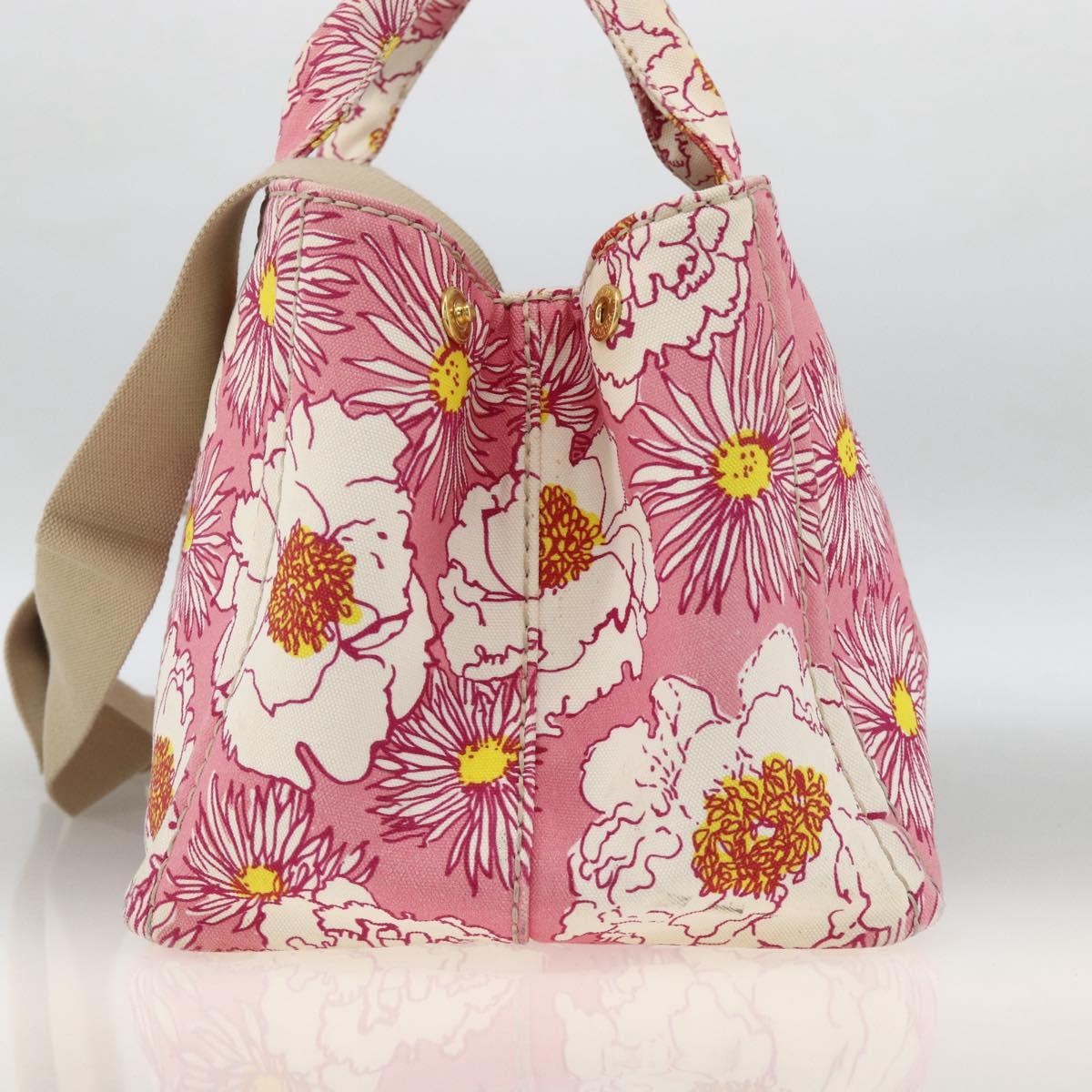 PRADA Canapa M Hand Bag Canvas 2way Pink Gold Auth gh1965