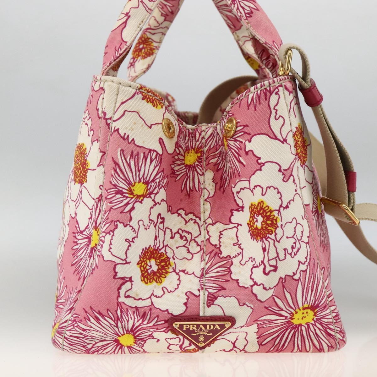 PRADA Canapa M Hand Bag Canvas 2way Pink Gold Auth gh1965