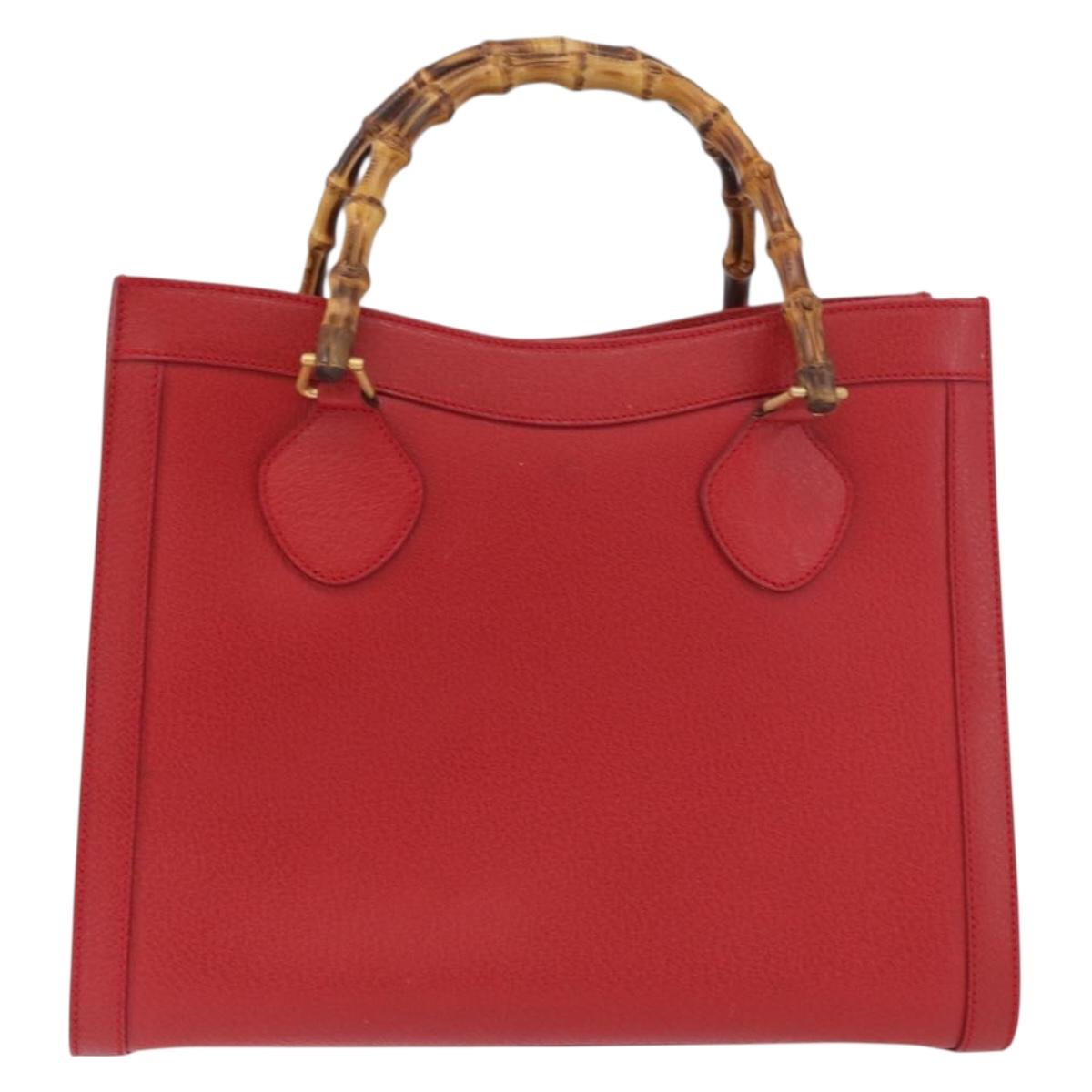 GUCCI Bamboo Hand Bag Leather Red Gold 002 0260 Auth gh1968