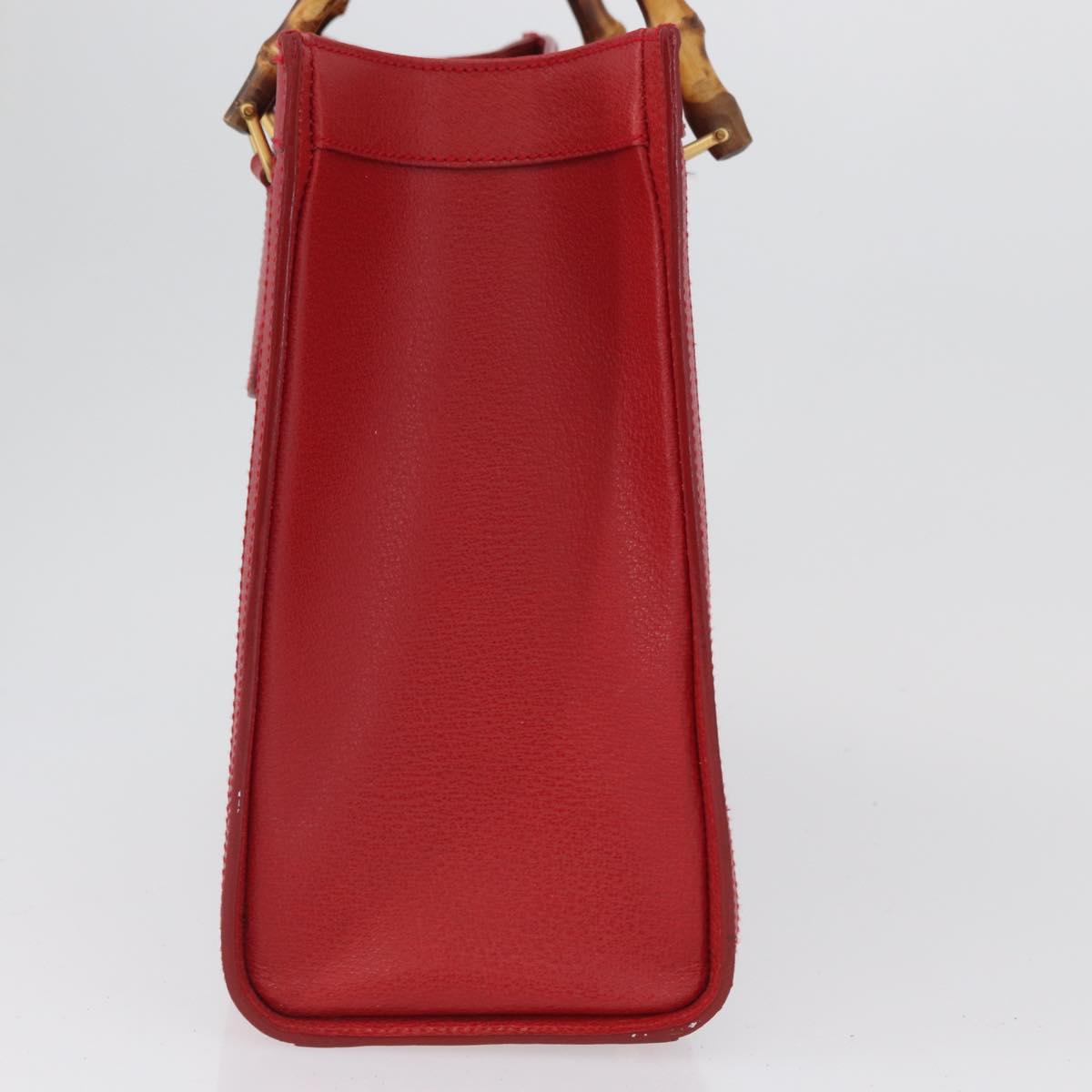 GUCCI Bamboo Hand Bag Leather Red Gold 002 0260 Auth gh1968