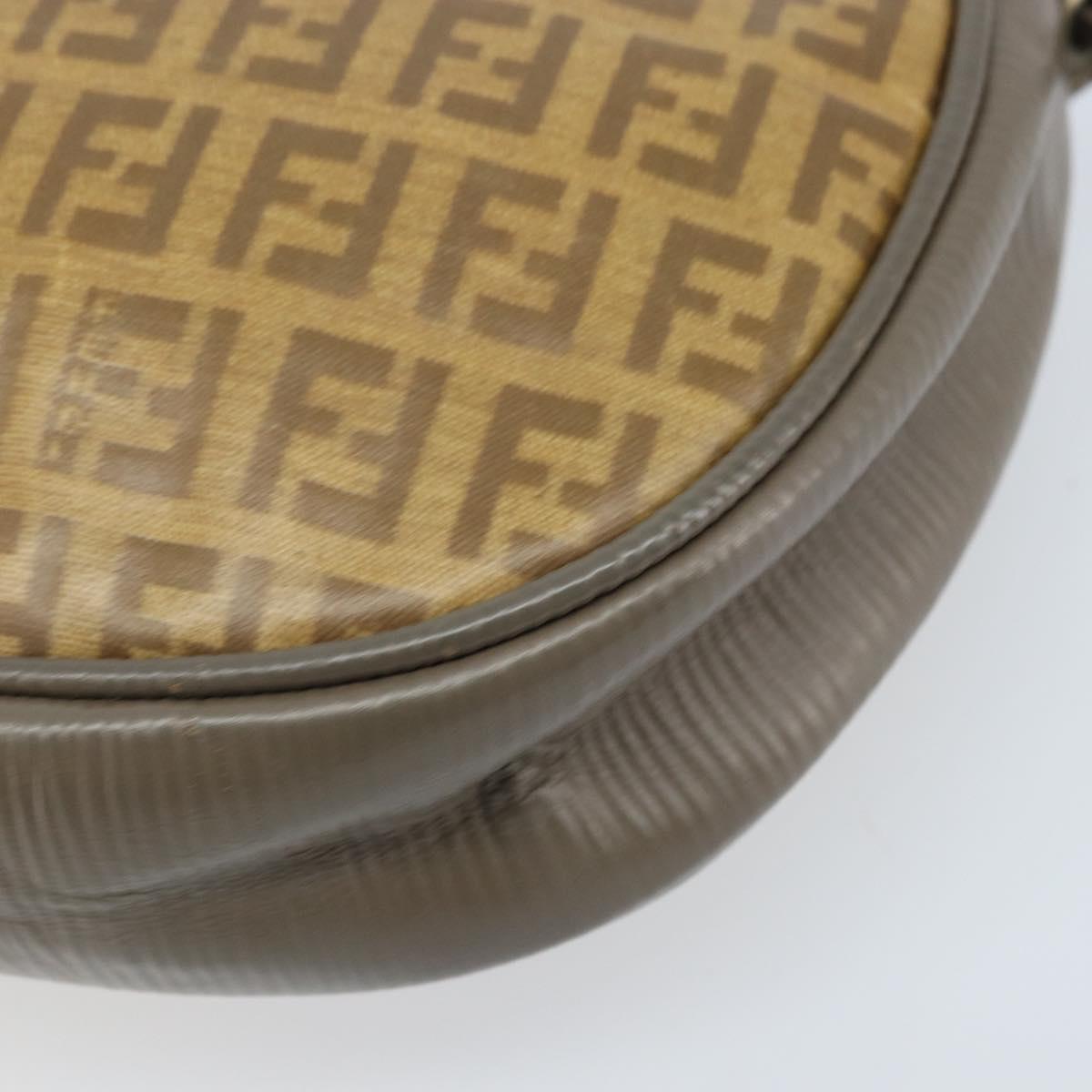 FENDI Zucchino Canvas Shoulder Bag PVC Beige Silver Auth gh1969