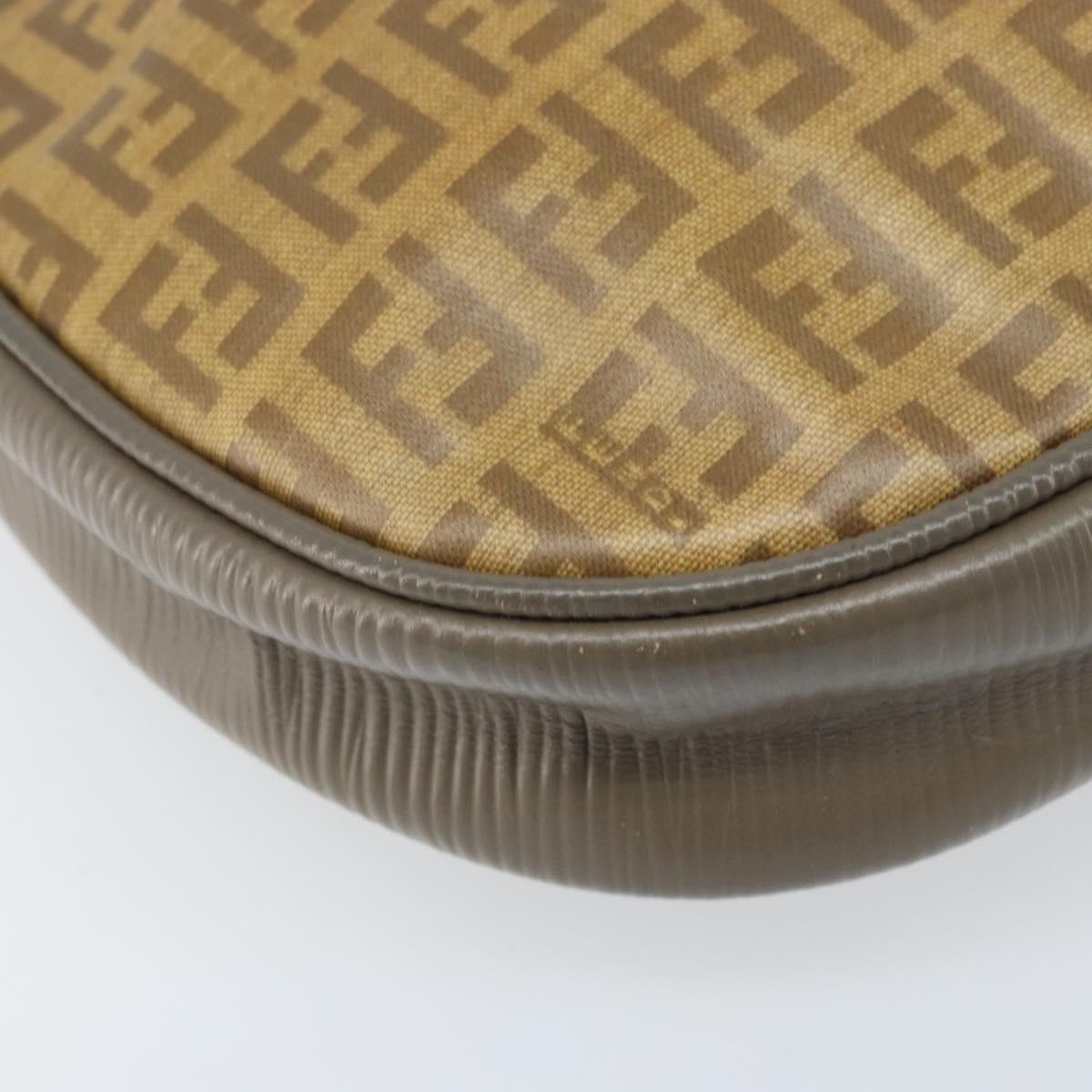 FENDI Zucchino Canvas Shoulder Bag PVC Beige Silver Auth gh1969