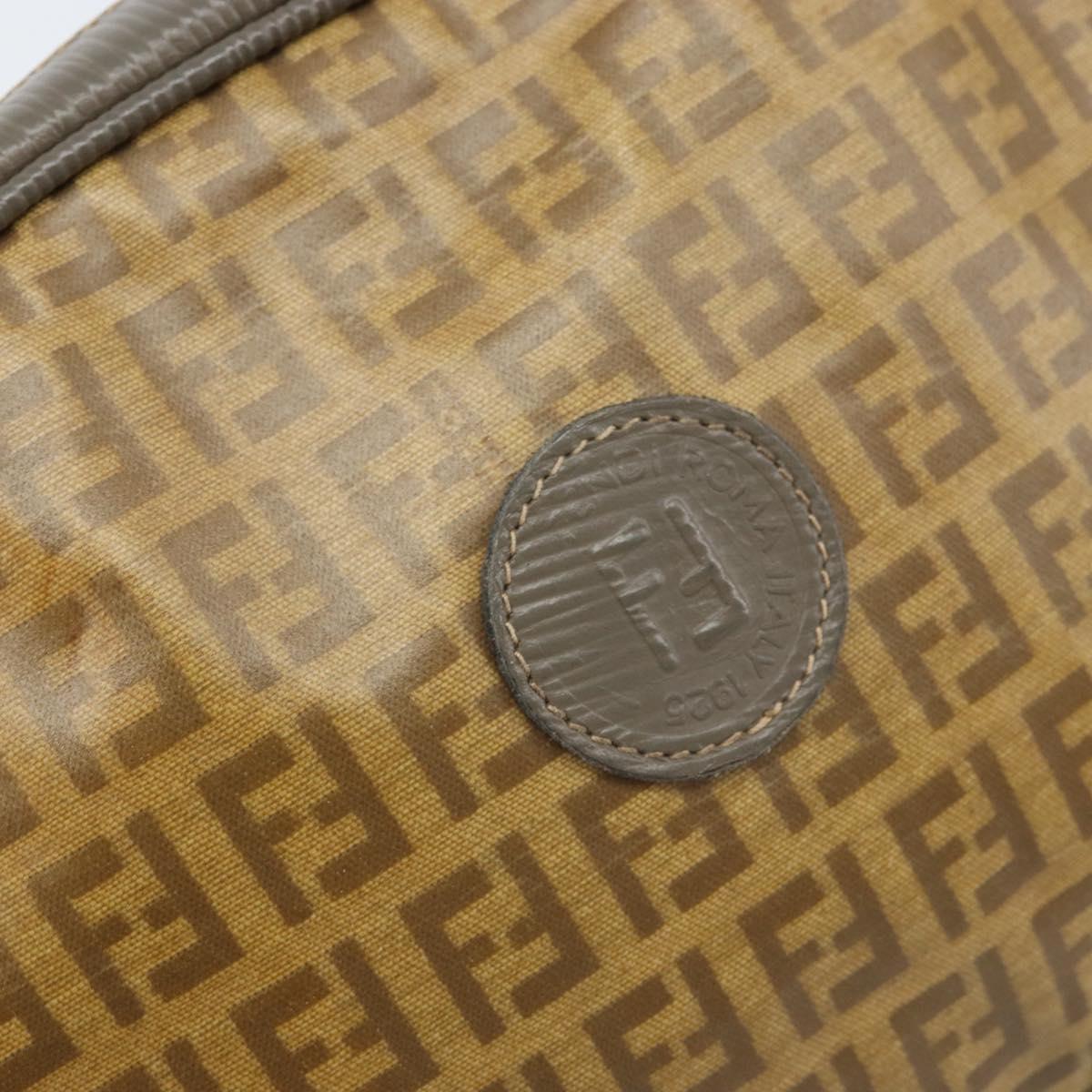 FENDI Zucchino Canvas Shoulder Bag PVC Beige Silver Auth gh1969