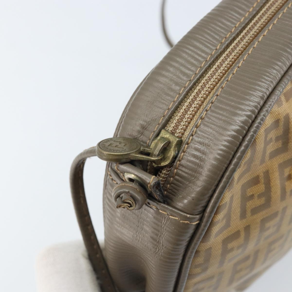 FENDI Zucchino Canvas Shoulder Bag PVC Beige Silver Auth gh1969
