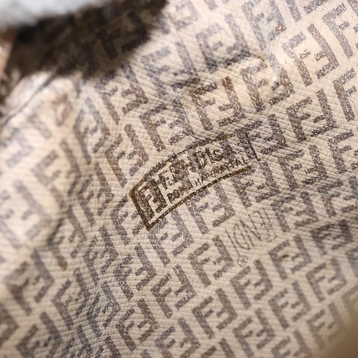 FENDI Zucchino Canvas Shoulder Bag PVC Beige Silver Auth gh1969