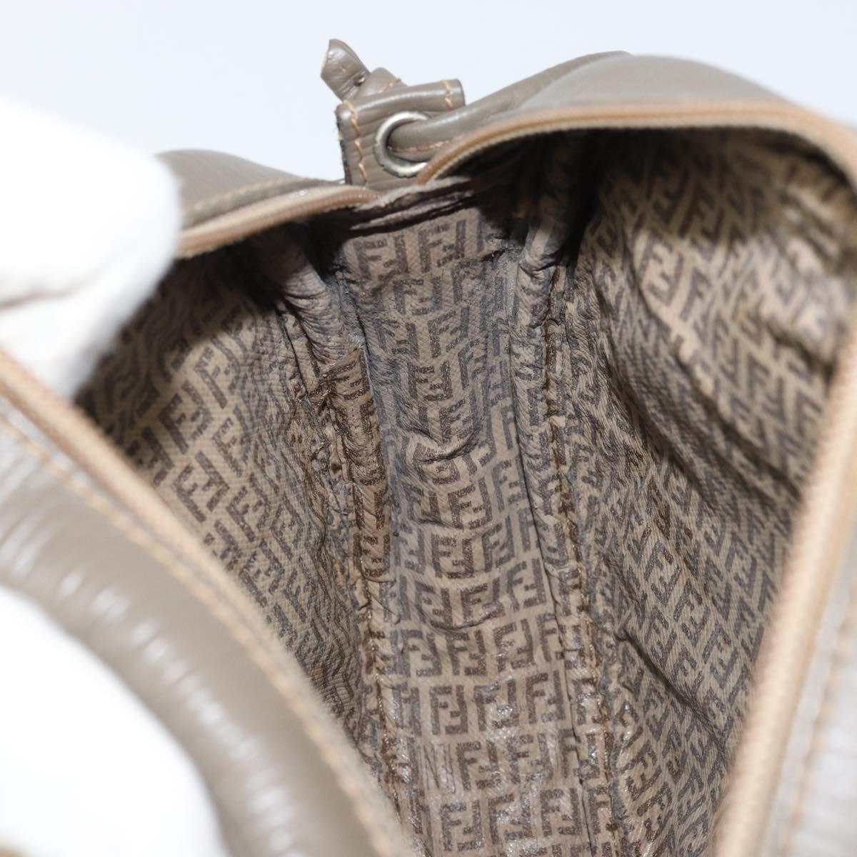 FENDI Zucchino Canvas Shoulder Bag PVC Beige Silver Auth gh1969