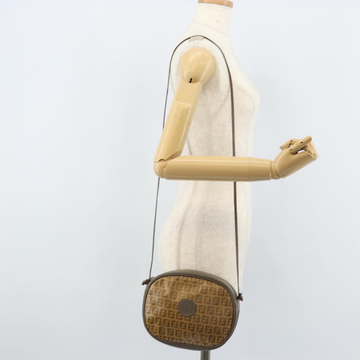 FENDI Zucchino Canvas Shoulder Bag PVC Beige Silver Auth gh1969