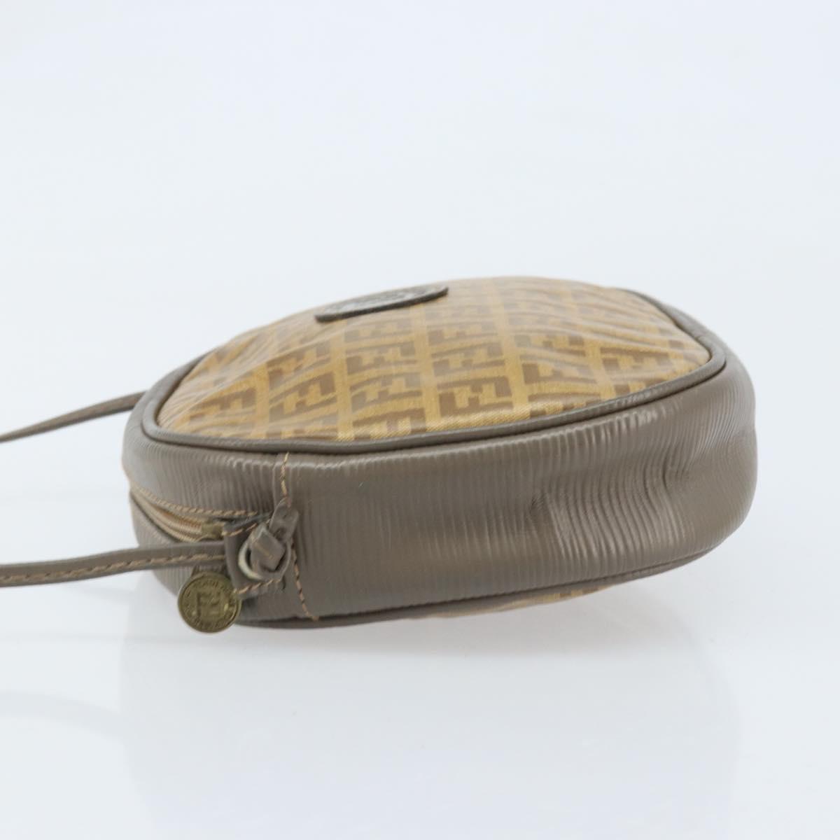 FENDI Zucchino Canvas Shoulder Bag PVC Beige Silver Auth gh1969