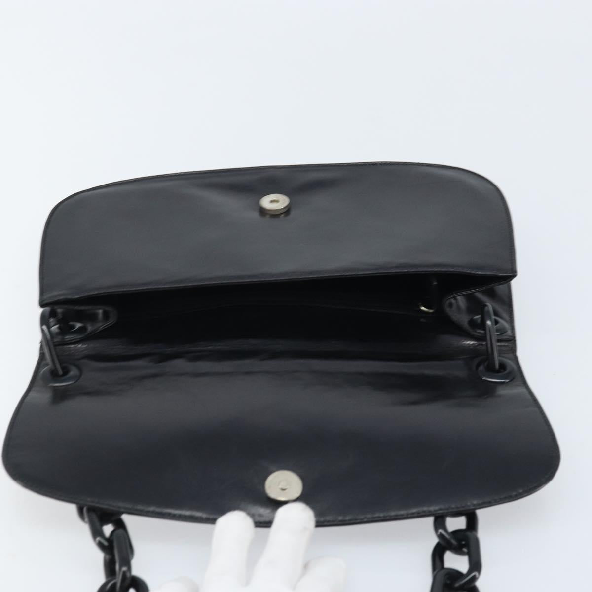 PRADA Chain Shoulder Bag Leather Black Silver Auth gh1971