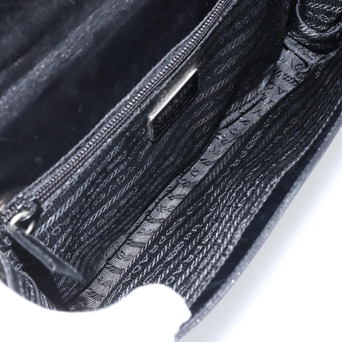 PRADA Chain Shoulder Bag Leather Black Silver Auth gh1971