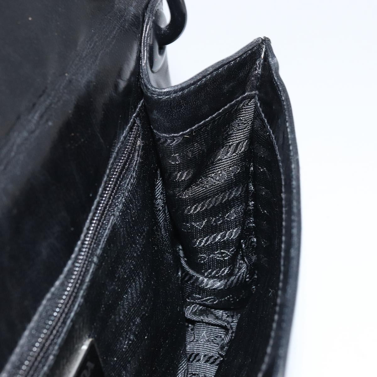PRADA Chain Shoulder Bag Leather Black Silver Auth gh1971