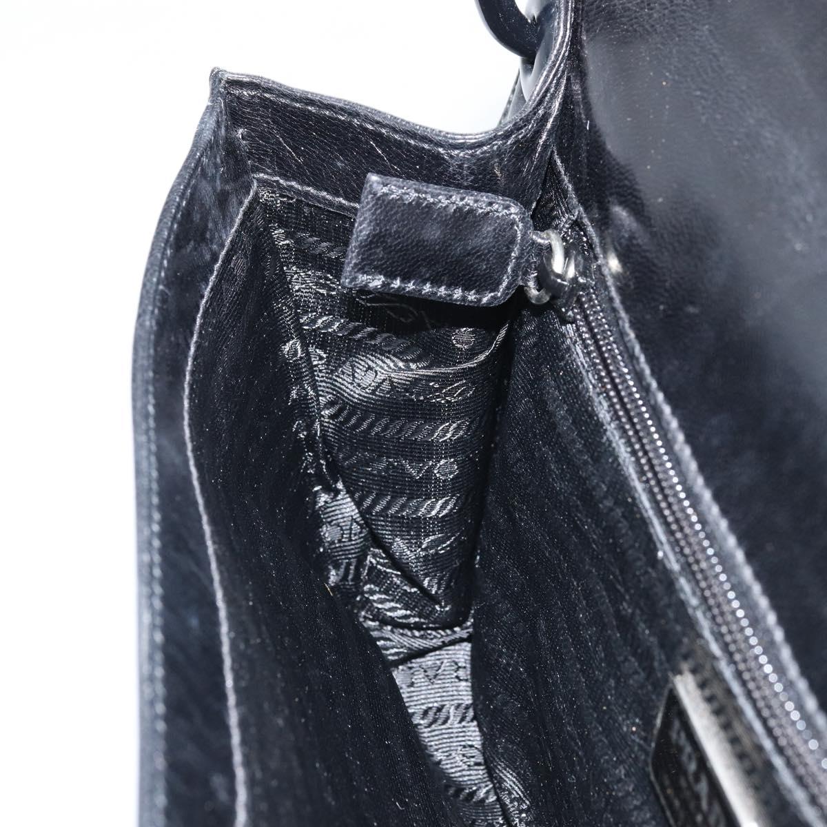 PRADA Chain Shoulder Bag Leather Black Silver Auth gh1971