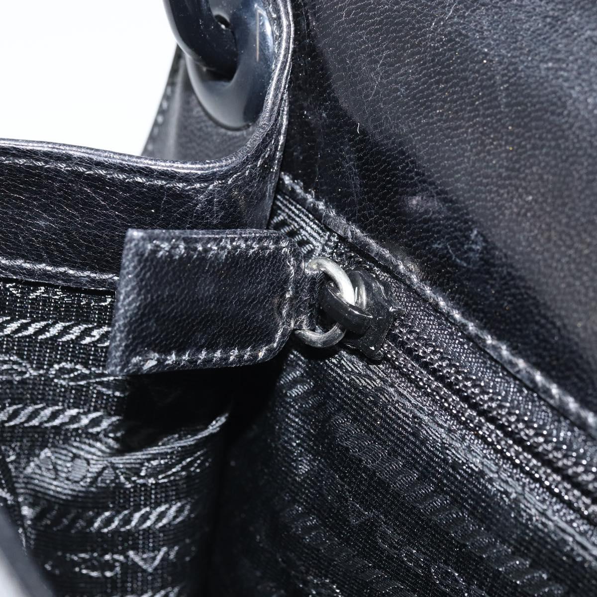 PRADA Chain Shoulder Bag Leather Black Silver Auth gh1971