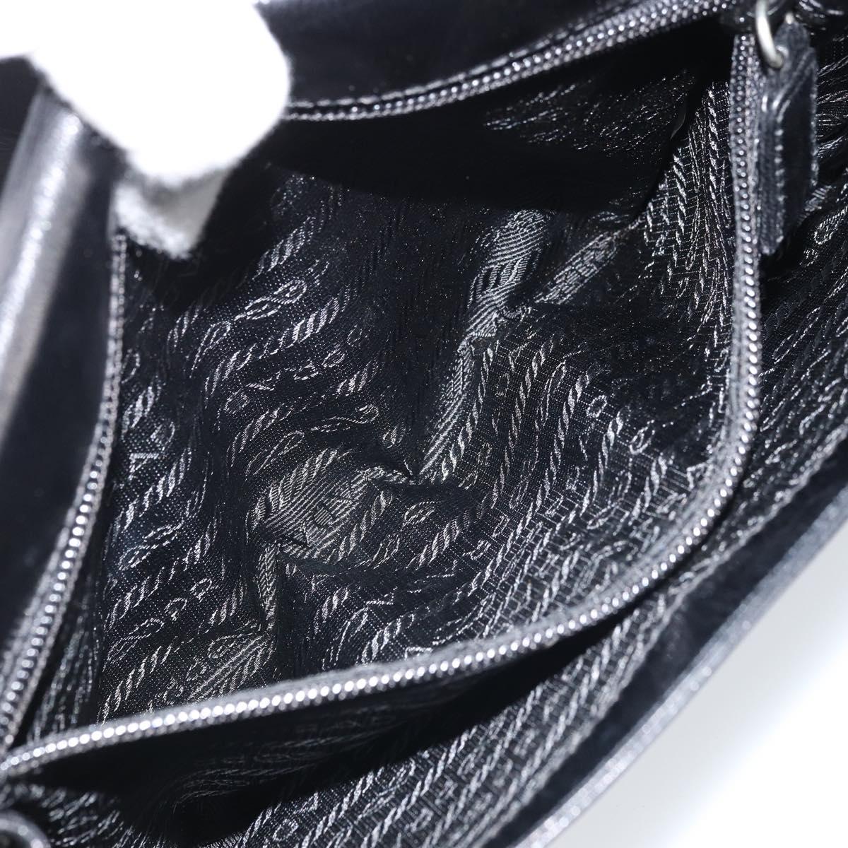 PRADA Chain Shoulder Bag Leather Black Silver Auth gh1971