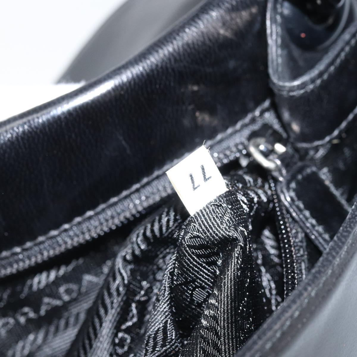PRADA Chain Shoulder Bag Leather Black Silver Auth gh1971