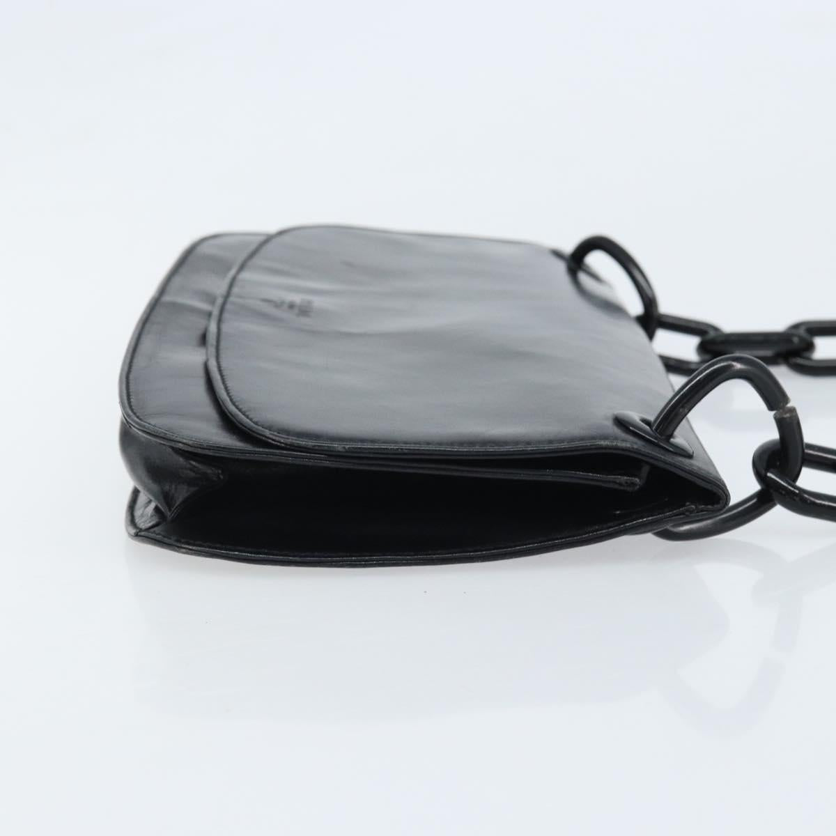 PRADA Chain Shoulder Bag Leather Black Silver Auth gh1971