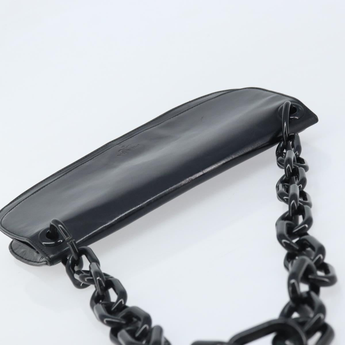 PRADA Chain Shoulder Bag Leather Black Silver Auth gh1971