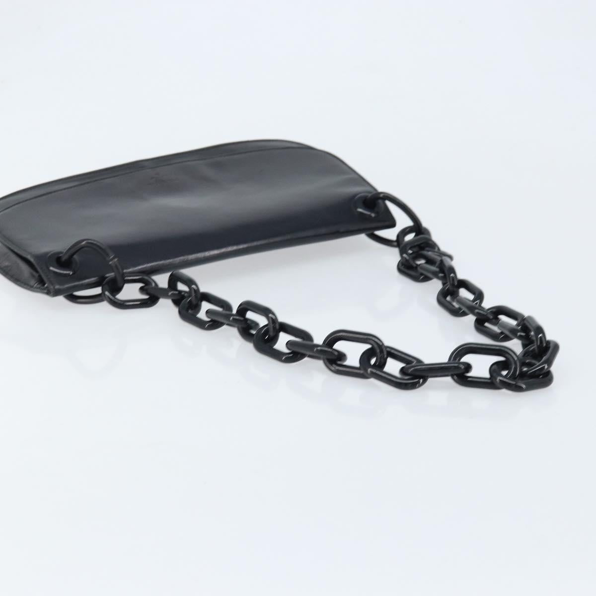 PRADA Chain Shoulder Bag Leather Black Silver Auth gh1971
