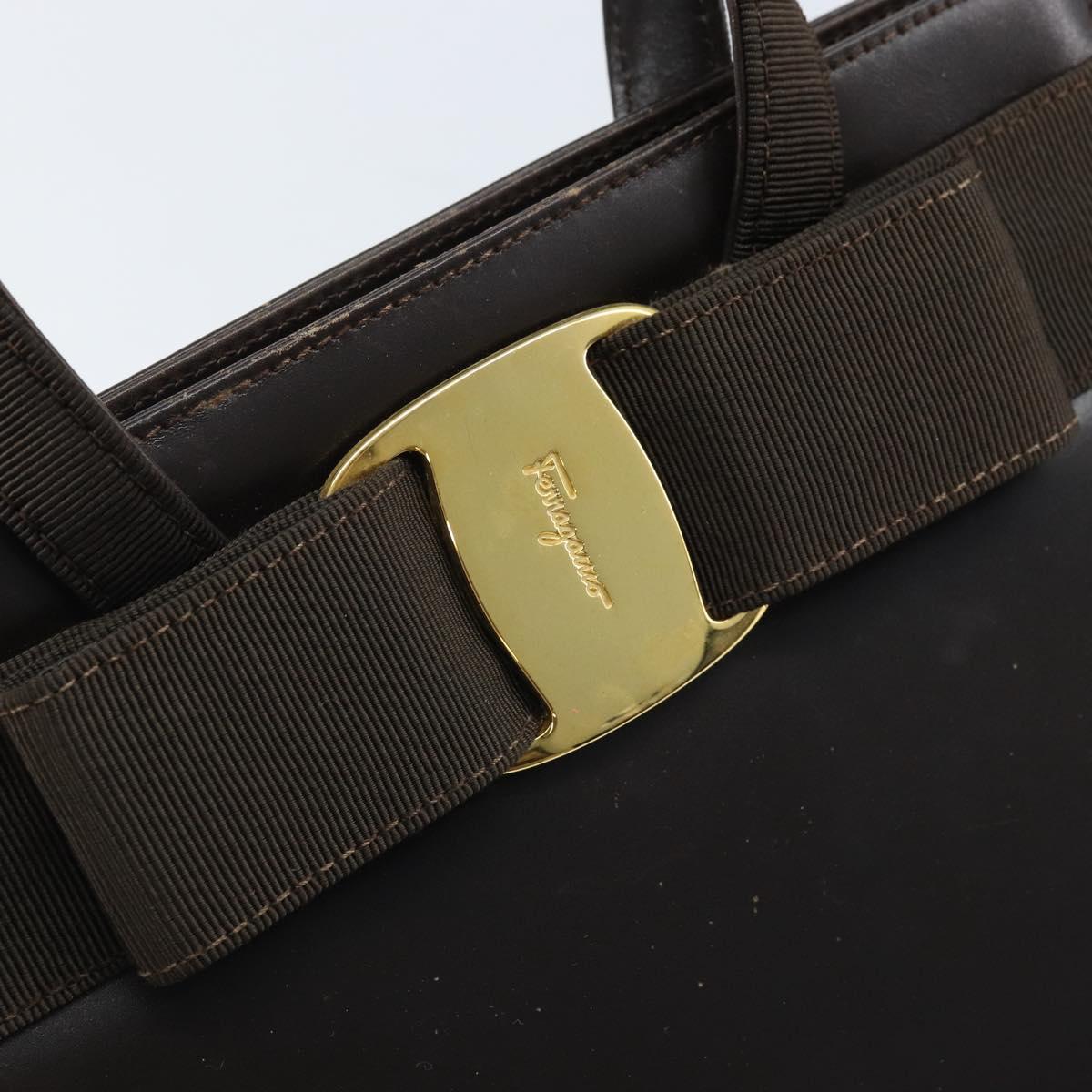 Salvatore Ferragamo Vala Hand Bag Leather Brown Gold Auth gh1974