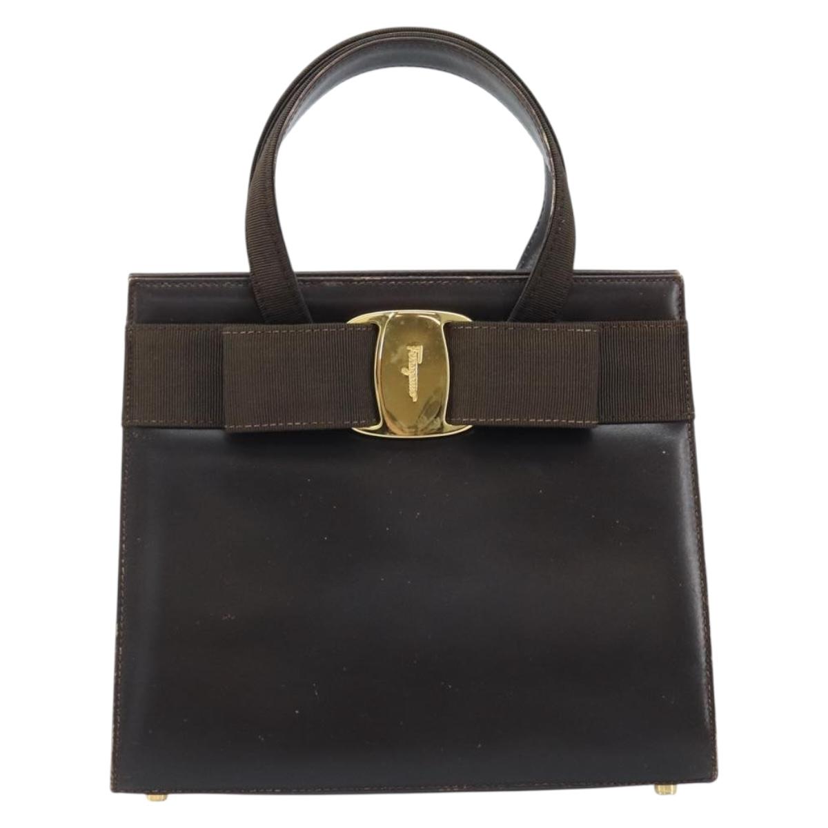 Salvatore Ferragamo Vala Hand Bag Leather Brown Gold Auth gh1974