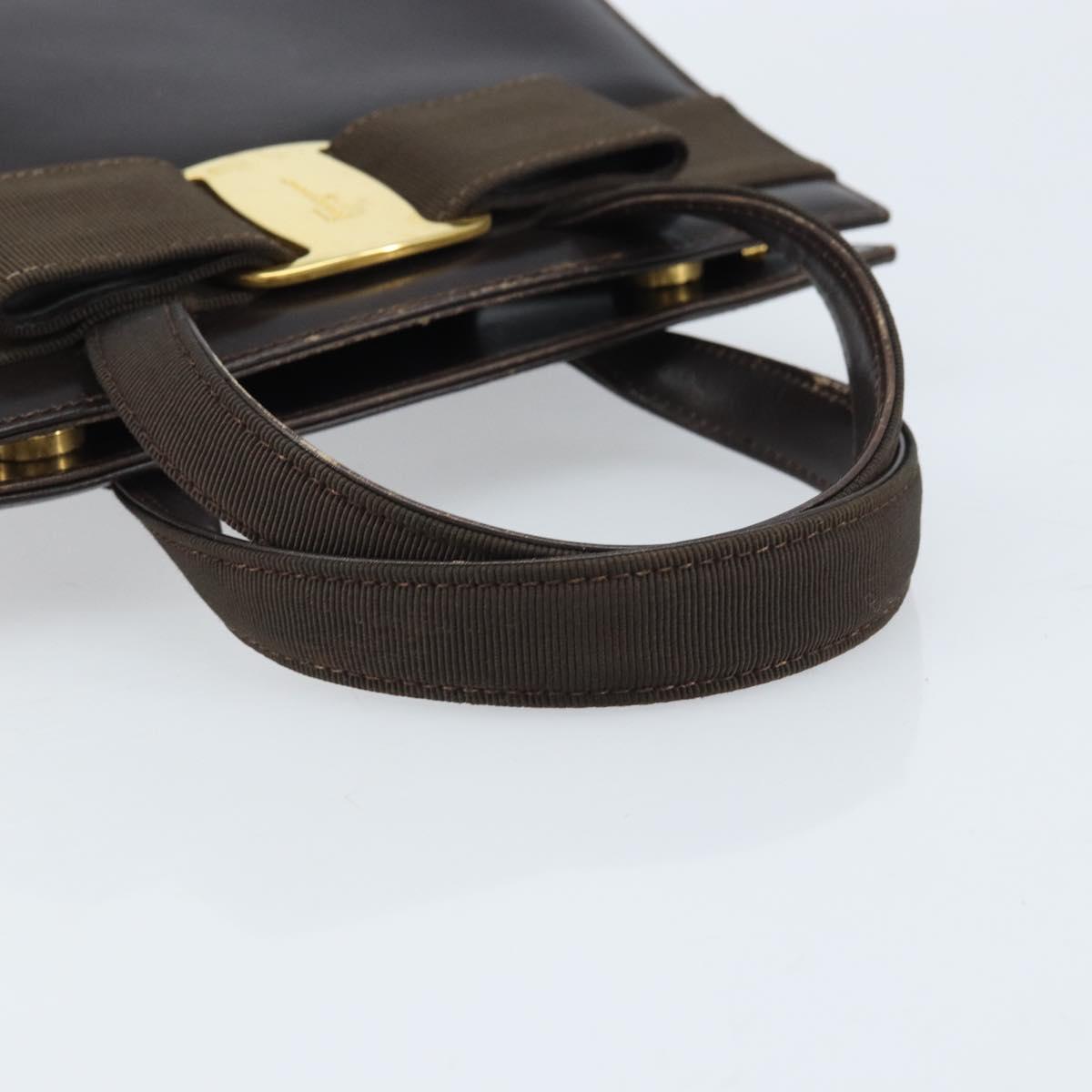 Salvatore Ferragamo Vala Hand Bag Leather Brown Gold Auth gh1974