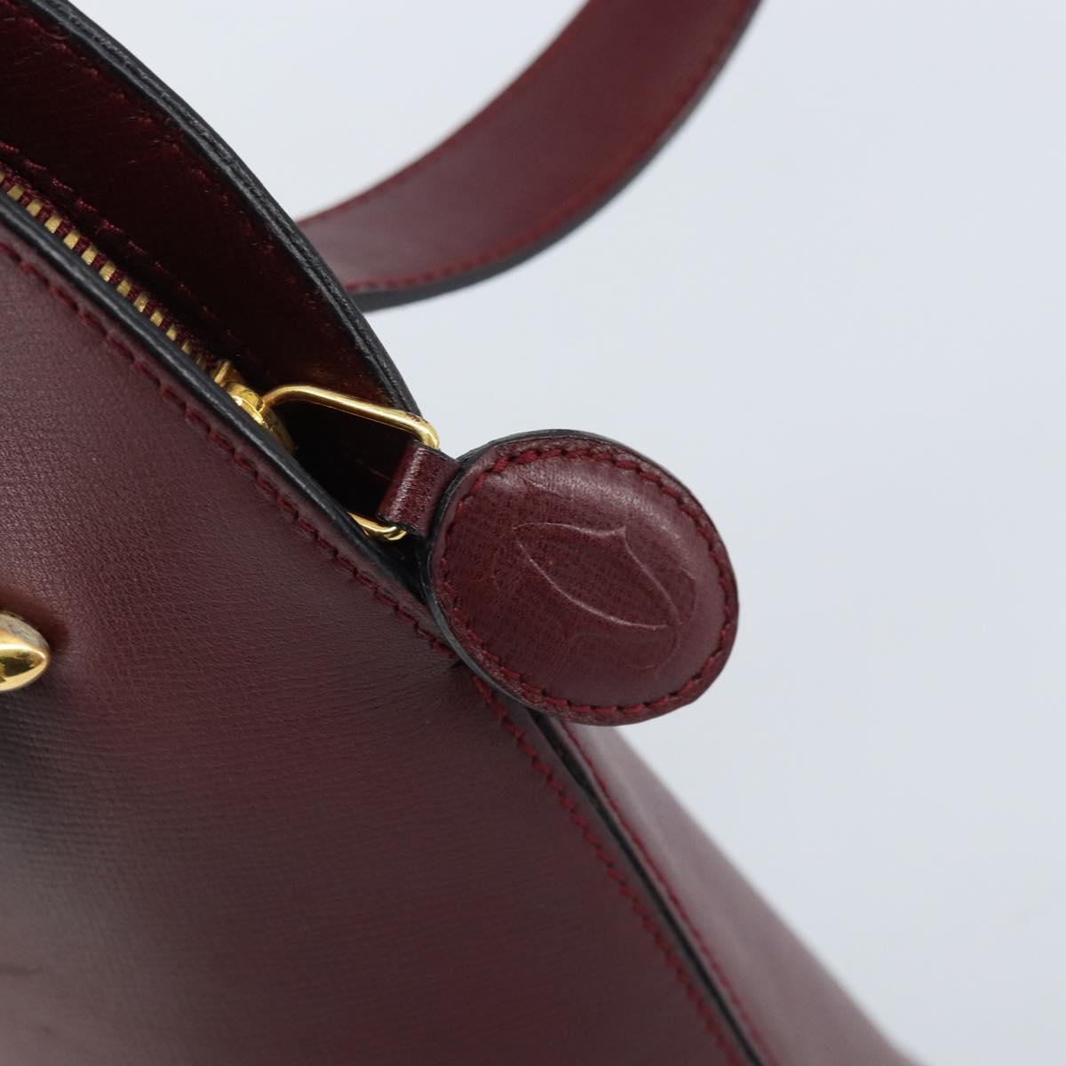 CARTIER Hand Bag Leather Bordeaux Gold Auth gh1976